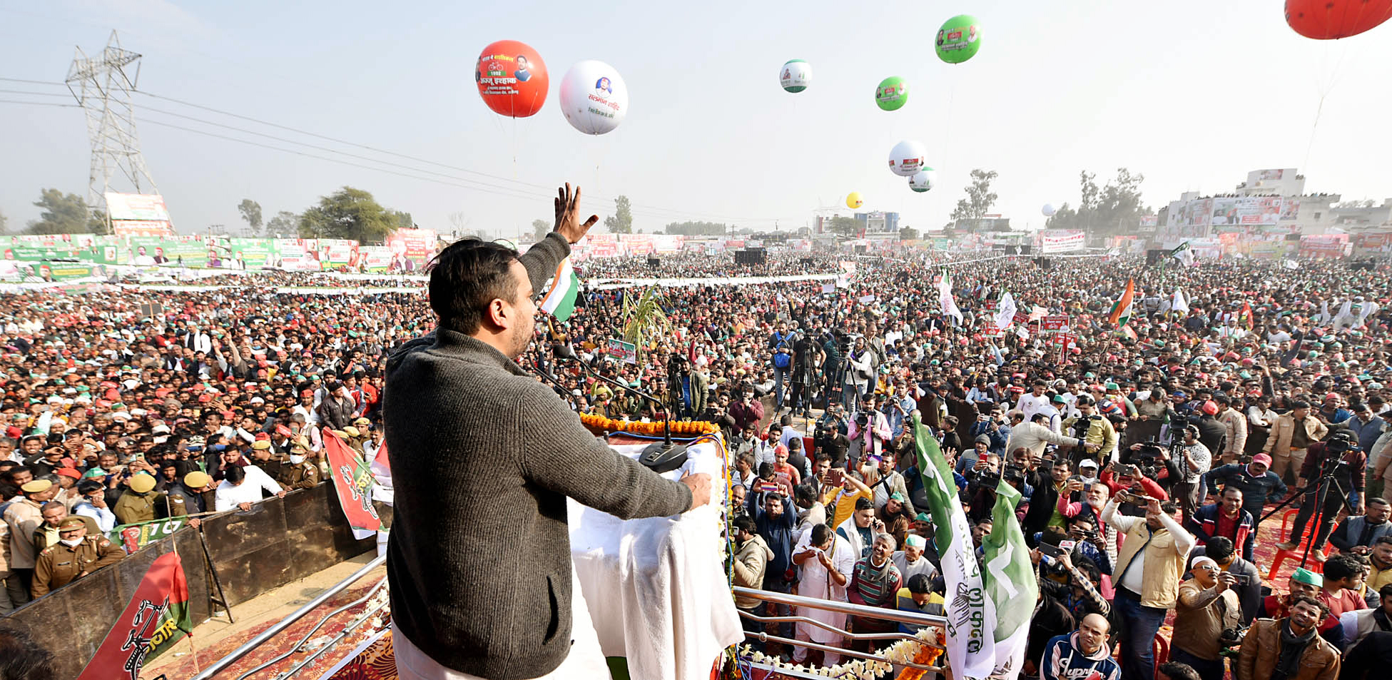 RLD chief Jayant Chaudhary addresses at a joint rally