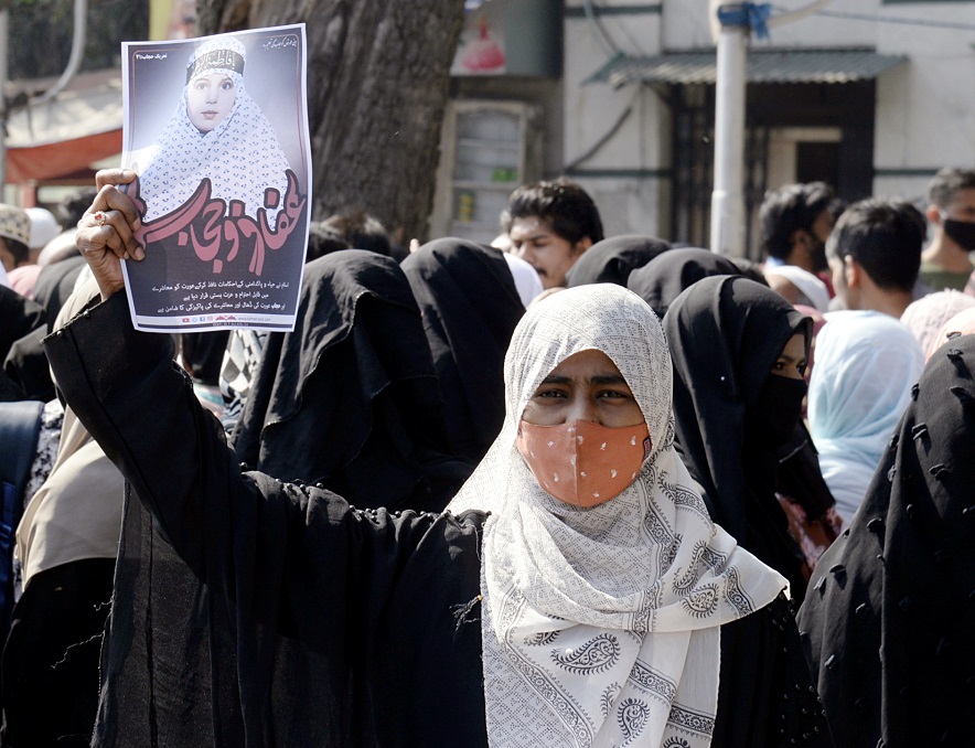 Women protest against the hijab ban