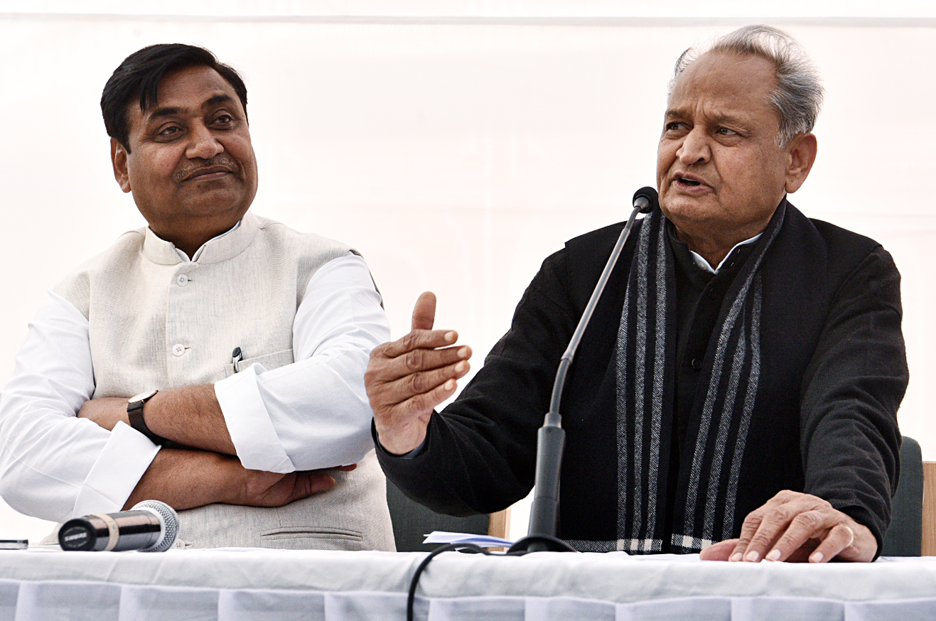 Ashok Gehlot addresses a press conference