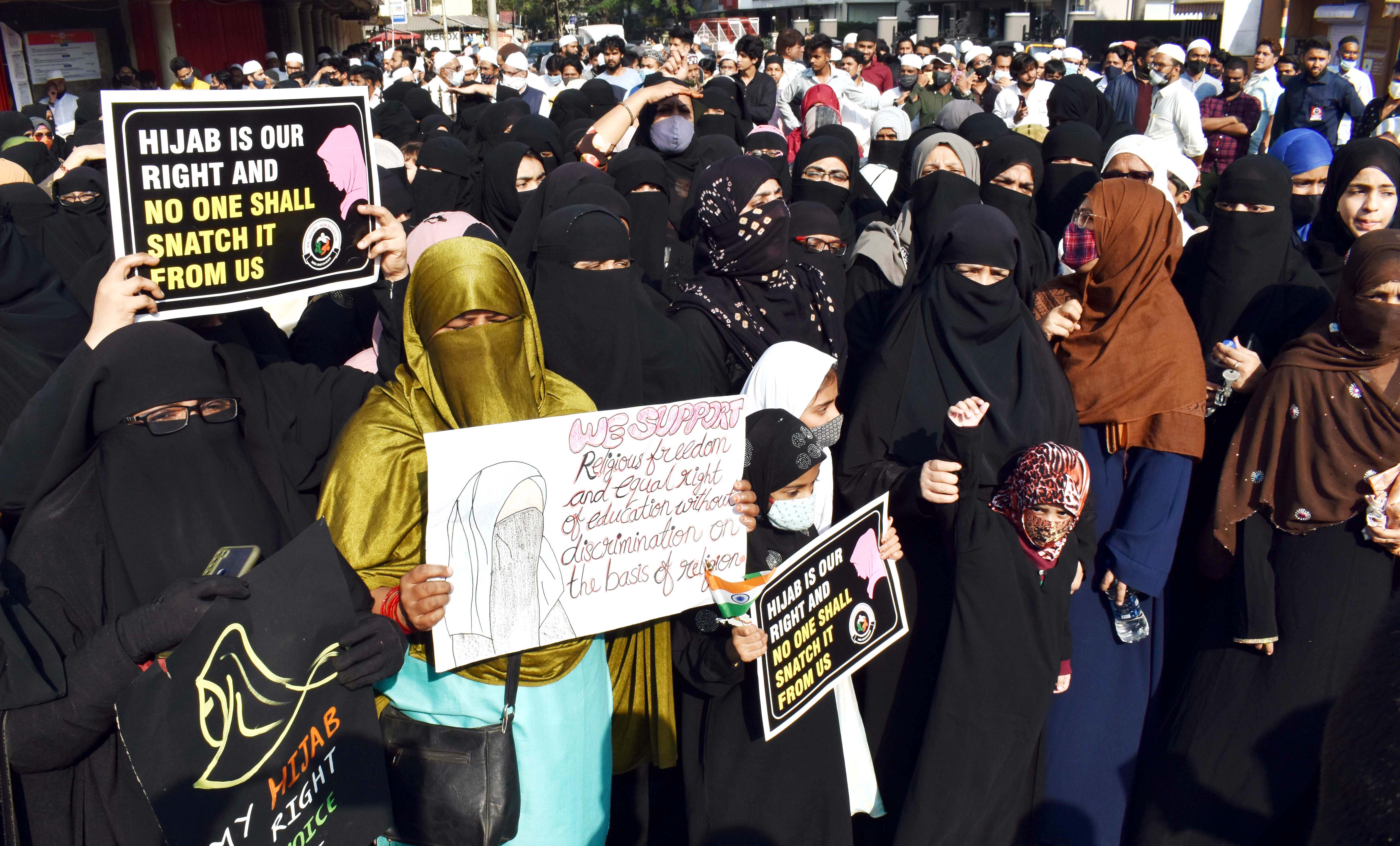 Women protest over the Karnatka hijab row