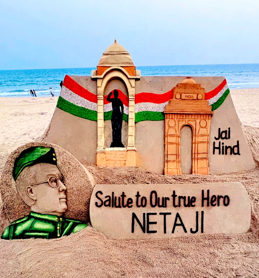 A sand tribute to Netaji Subhas Chandra Bose