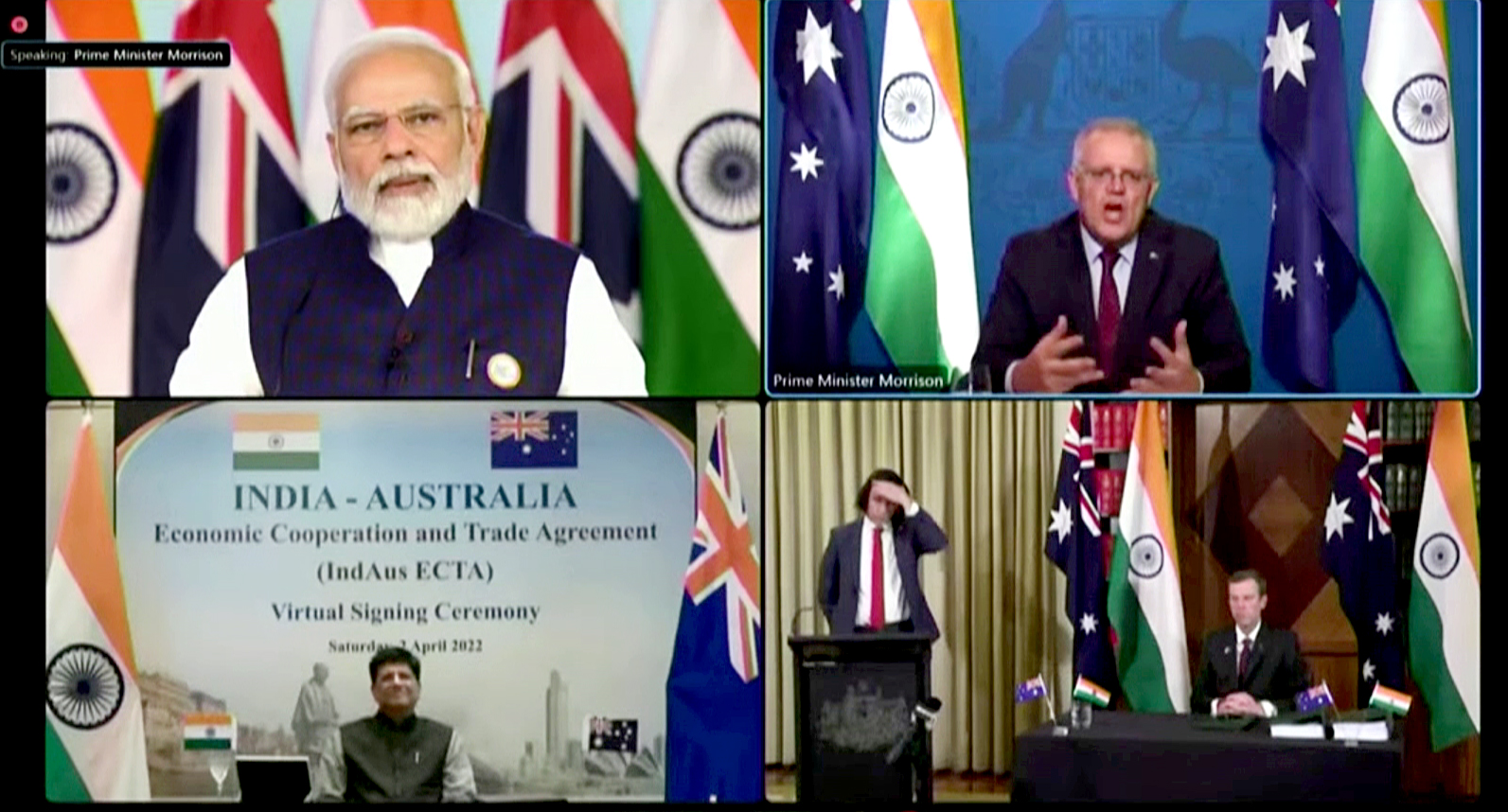 Narendra Modi at the virtual signing ceremony of the IndAus ECTA