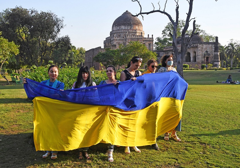 Ukrainian citizens at Lodhi garden seeking support from Indian Government amid Russia Ukraine conflict,
