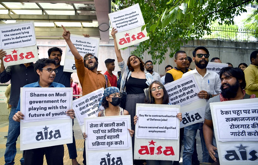 AISA supporters protest against the Agnipath Recruitment Scheme