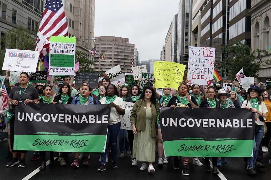 Women's March rally against court overturning Roe v Wade abortion decision in Washington