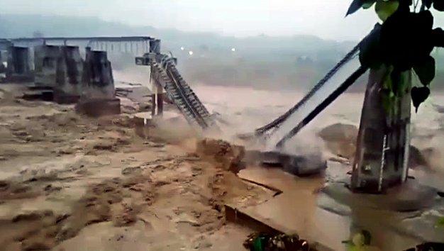 Railway bridge collapses due to heavy rainfall in Himachal Pradesh's Kangra