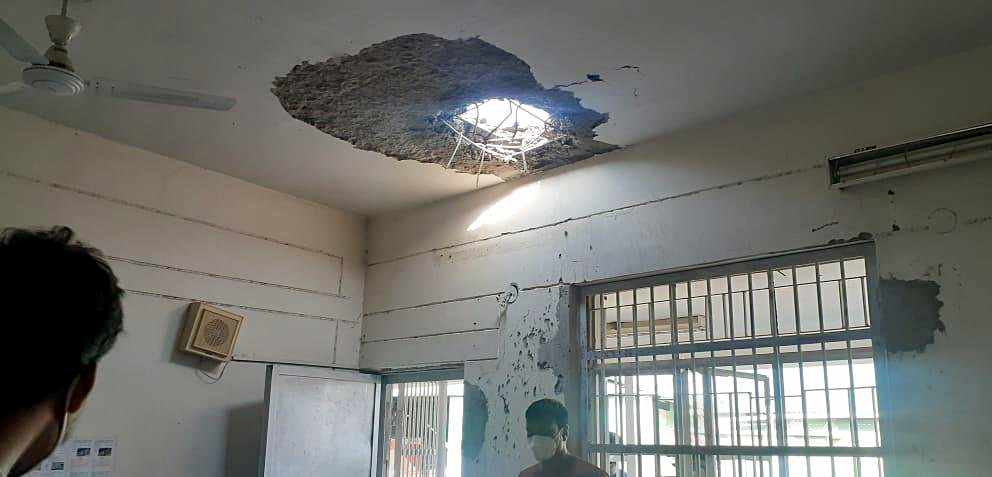 Damage caused due to explosions by the drones at the Jammu airbase