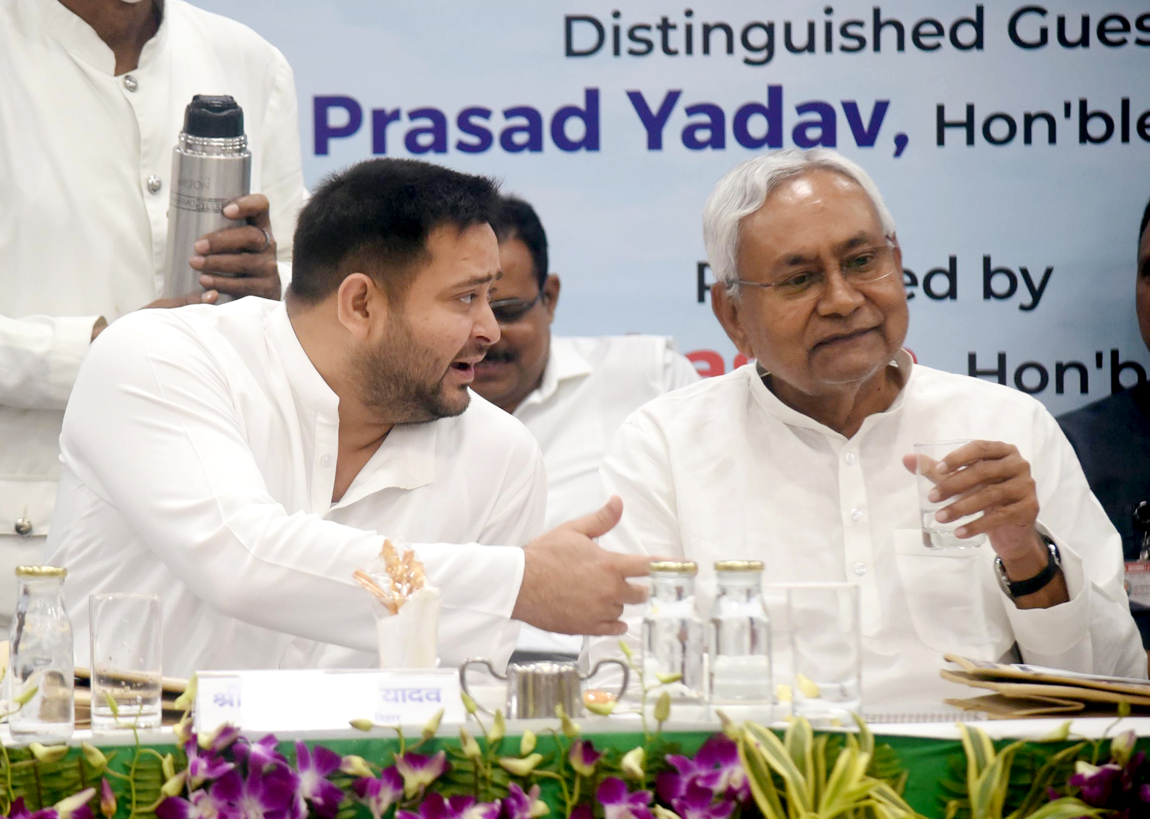 Nitish Kumar with Tejashwi Yadav during Bihar Investor's meet