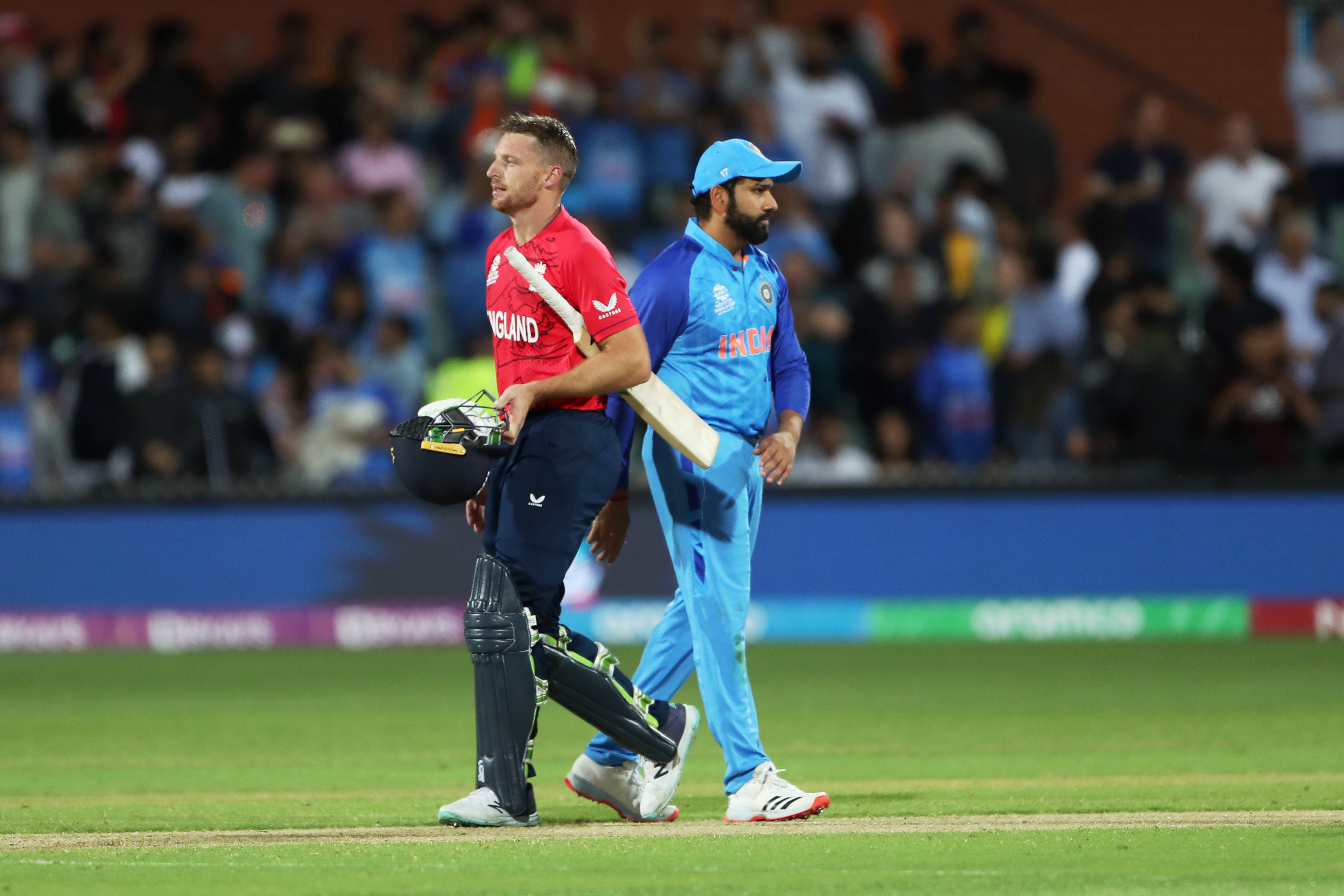 Jos Buttler and Rohit Sharma after the Semi-Final match