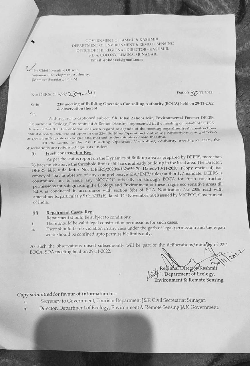 C ‘Influential hoteliers exerting pressure to get nod for Sonmarg constructions’
