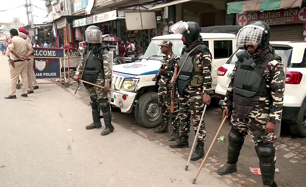 Jalandhar: Paramilitary personnel stand guard at Mehatpur village