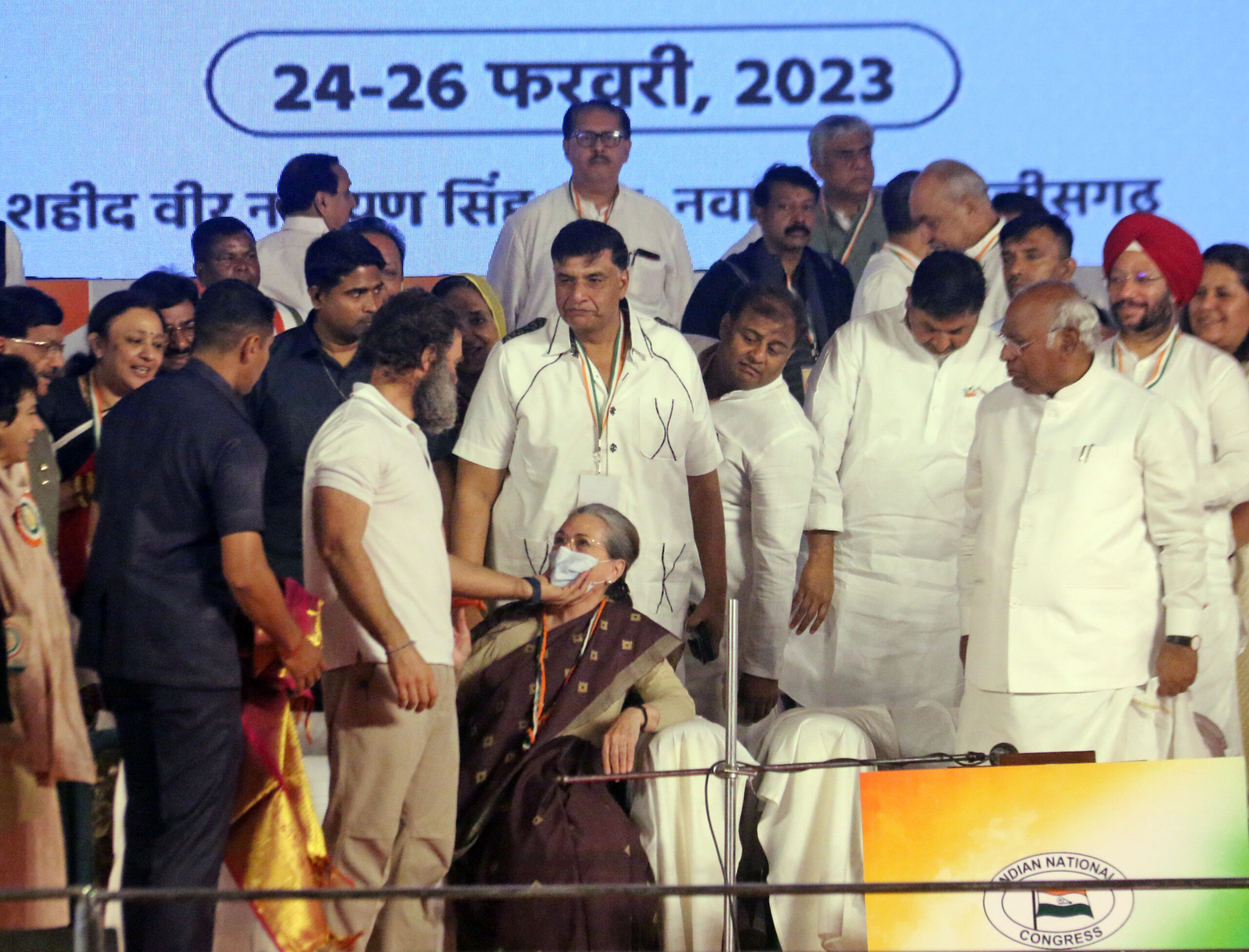 Sonia Gandhi with her son Rahul Gandhi at the Congress' 85th Plenary Session