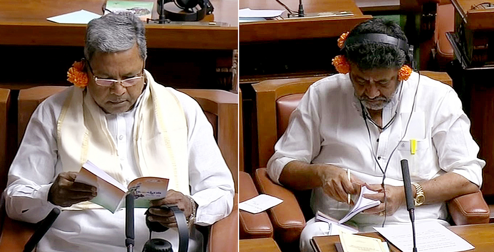 Siddaramaiah and DK Shivakumar attend the Karnataka Budget presentation for the financial year 2023-24 by Basavaraj Bommai