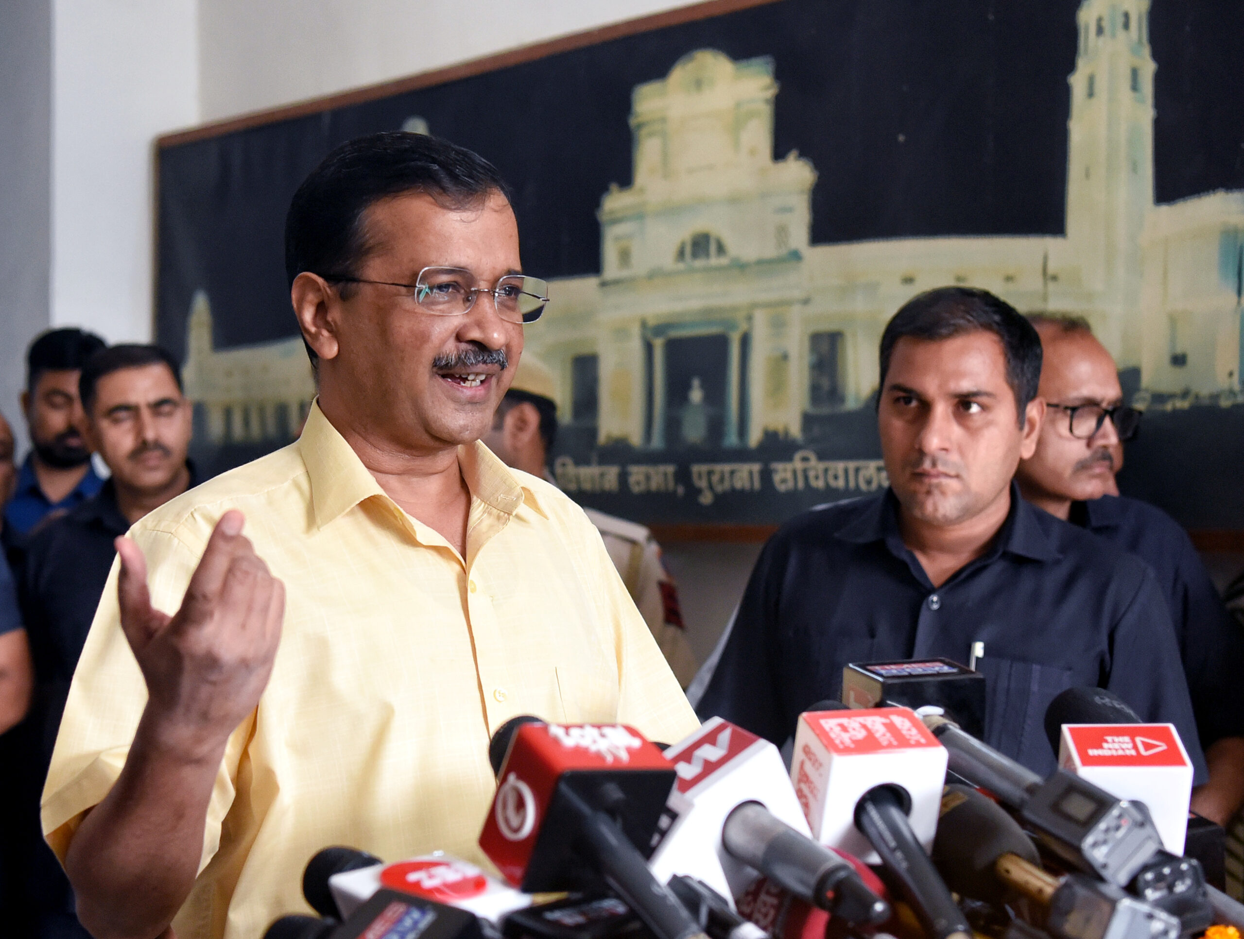Arvind Kejriwal addresses the press after the One-Day Special Session of Delhi Assembly