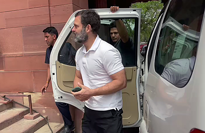 Rahul Gandhi arrives at the Parliament House