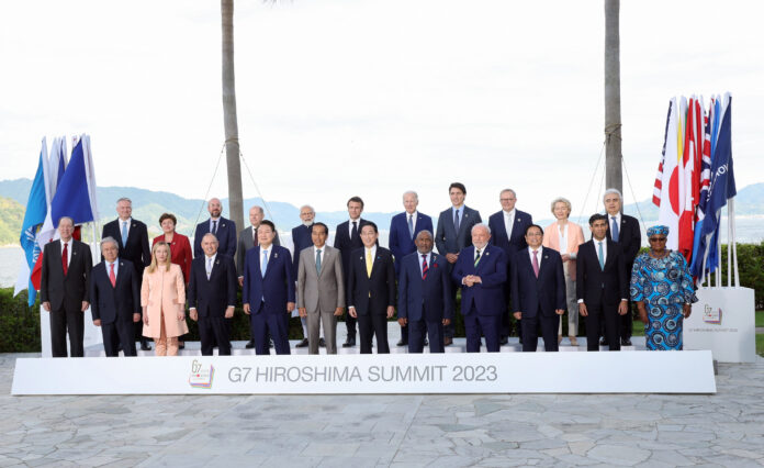 PM Narendra Modi with other dignitaries during G7 Summit in Hiroshima