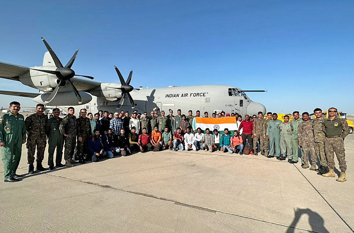 Indian national evacuated from war-torn Sudan under Operation Kaveri prior to leaving for Delhi in an IAF C-130J aircraft