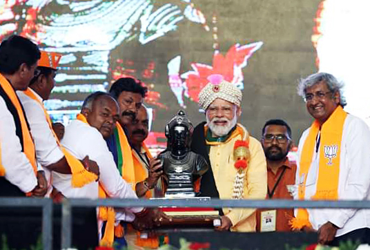 PM Narendra Modi attends a public meeting for the Karnataka Assembly elections