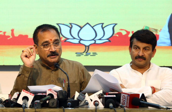 Virendra Sachdeva addresses a press conference