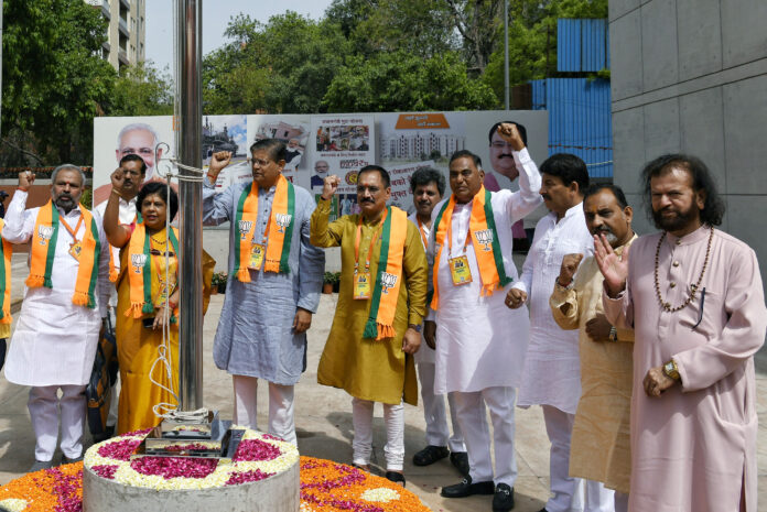 Baijayant Panda, Virendra Sachdeva and others during the BJP Executive Committee Meeting