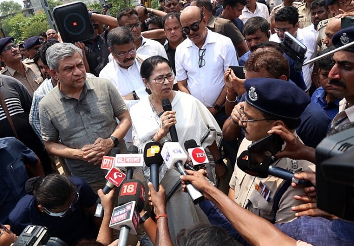 West Bengal Chief Minister Mamata Banerjee speaks to the media