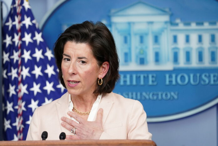 Secretary of Commerce Gina Raimondo speaks at the White House in Washington