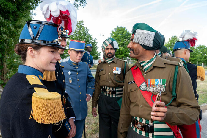 Indian Armed Forces contingent along with French Armed Forces during the rehearsal for the Bastille Day parade