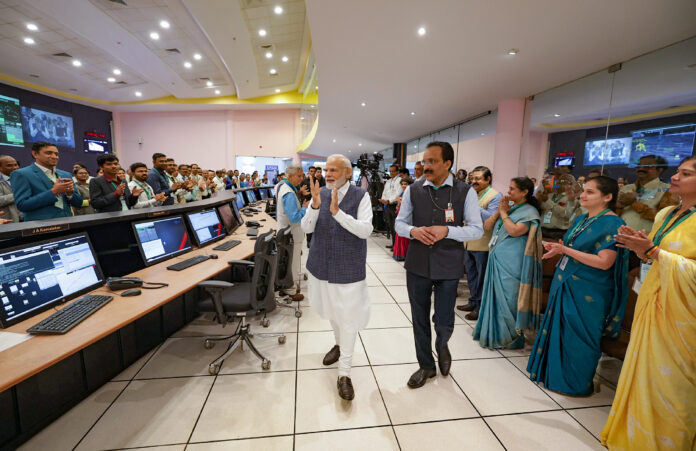 PM Narendra Modi at success of Chandrayaan-3 Mission at ISRO Telemetry Tracking and Command Network (ISTRAC)