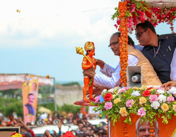 Shivraj Singh Chouhan during a roadshow at Badgaon