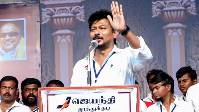 Udhayanidhi Stalin speaks during the meeting held on behalf of the party youth activists