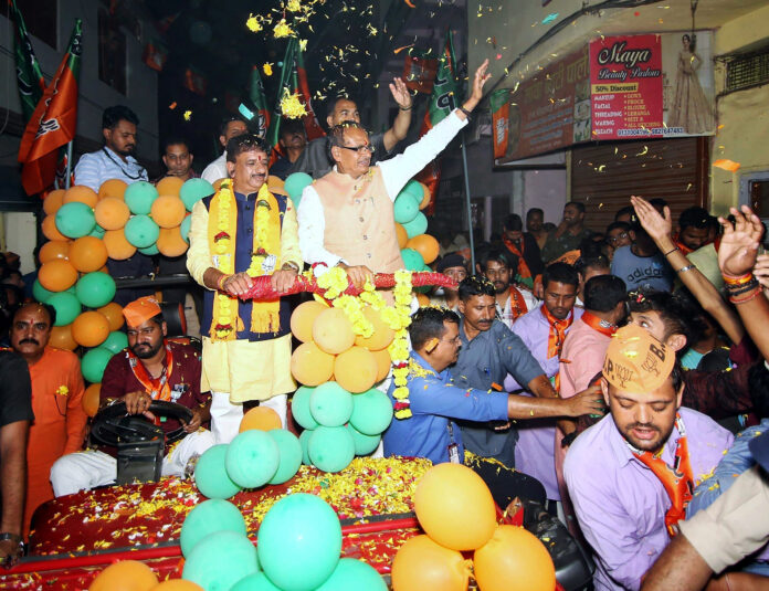 MP CM Shivraj Singh Chouhan holds a roadshow for the upcoming State Assembly elections