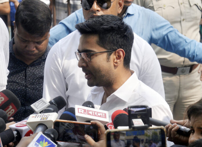 TMC national gen sec Abhishek Banerjee after appearing before the ED office in connection with the SSC case