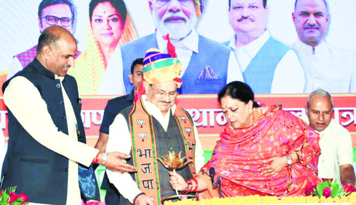 BJP National President JP Nadda during the during the release of the party's Sankalp Patra for the upcoming Rajasthan Assembly elections