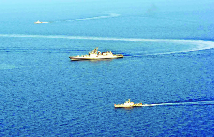 Indian Navy's stealth frigate INS Tarkash conducted a Maritime Partnership Exercise with Sudan Navy ships Almazz