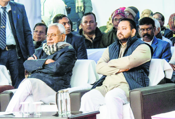 Bihar CM Nitish Kumar with Deputy CM Tejashwi Yadav during the birth centenary anniversary