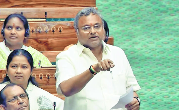 Congress MP Karti Chidambaram speaks in the Lok Sabha