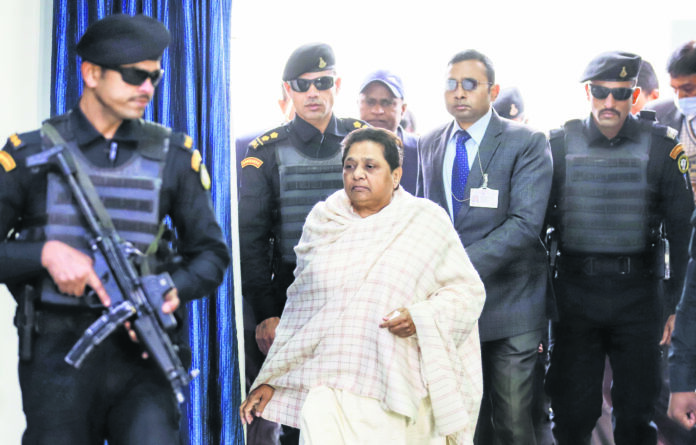 Mayawati arrives for a meeting with senior officials and district presidents of Uttar Pradesh and Uttarakhand