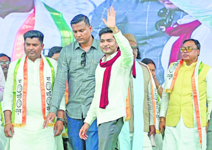 Abhishek Banerjee attends an election rally in support of TMC candidates
