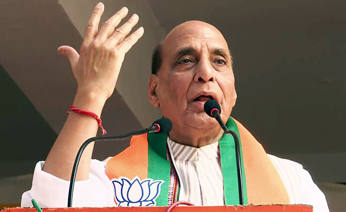 Rajnath Singh addresses an election rally