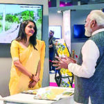 Prime Minister Narendra Modi inspects the ‘Startup Mahakumbh’ exhibition
