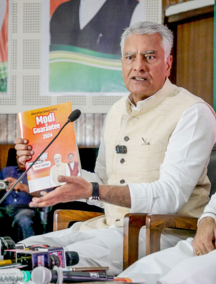 Sunil Jakhar addresses a press conference after the release of the BJP election manifesto - 'Sankalp Patra'TSG