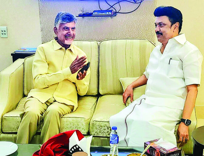 DMK President MK Stalin meets with TDP Chief N Chandrababu Naidu