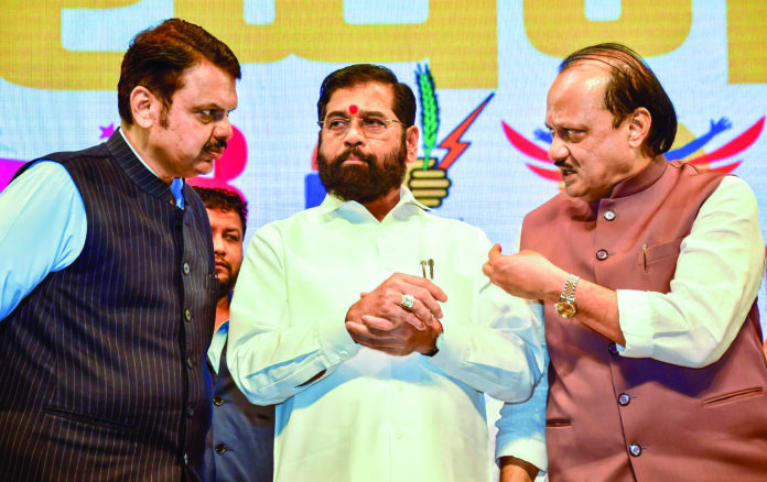 Maharashtra CM Eknath Shinde during the Mahayuti meeting