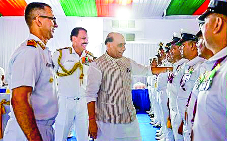 Rajnath Singh during the commissioning of the Second Arihant-Class submarine ‘INS Arighaat'
