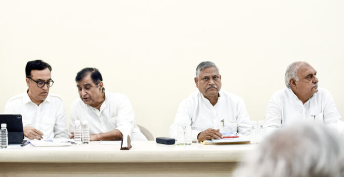 Uday Bhan, Deepak Babaria, Ajay Maken and Bhupinder Singh Hooda during the Congress CEC meeting