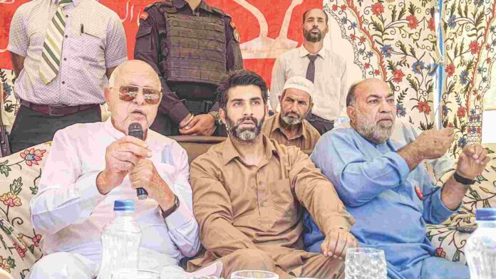 Jammu and Kashmir National Conference (JKNC) Chief Farooq Abdullah addresses a public rally ahead of the Jammu and Kashmir Assembly elections, at Waskura in Ganderbal, on September 16, 2024. (ANI) Jammu and Kashmir National Conference (JKNC) Chief Farooq Abdullah addresses a public rally ahead of the Jammu and Kashmir Assembly elections, at Waskura in Ganderbal, on September 16, 2024. (ANI)