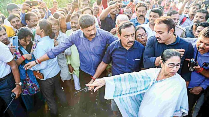 West Bengal Chief minister mamata Banerjee inspects the flood-affected areas of Pursurah, in hooghly. File photo ANI West Bengal Chief minister mamata Banerjee inspects the flood-affected areas of Pursurah, in hooghly. File photo ANI