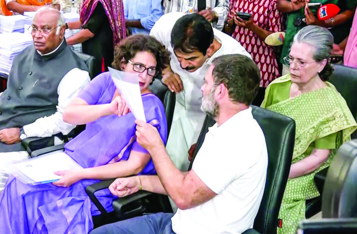 Congress General Secretary Priyanka Gandhi Vadra with Congress President Mallikarjun Kharge, Lok Sabha LoP and party leader Rahul Gandhi and Congress Parliamentary Party chairperson Sonia Gandhi during her nomination papers filing for the Wayanad by-election, in Kalpetta in Wayanad on Wednesday. ANI Congress General Secretary Priyanka Gandhi Vadra with Congress President Mallikarjun Kharge, Lok Sabha LoP and party leader Rahul Gandhi and Congress Parliamentary Party chairperson Sonia Gandhi during her nomination papers filing for the Wayanad by-election, in Kalpetta in Wayanad on Wednesday. ANI