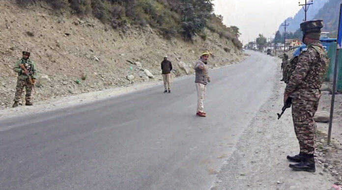 Security personnel stand guard around Gagangir forests after seven people killed in the ‘Gagangir terror attack’, in Ganderbal, on October 21. (ANI) Security personnel stand guard around Gagangir forests after seven people killed in the ‘Gagangir terror attack’, in Ganderbal, on October 21. (ANI)