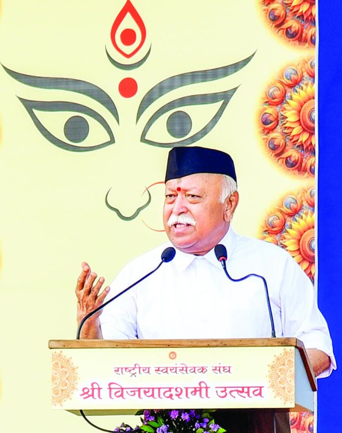 Bhagwat highlighted forces dividing India by caste, creed, language, and region, mentioning unrest in Punjab, Kashmir, Kerala, Tamil Nadu, and Purvanchal. Bhagwat highlighted forces dividing India by caste, creed, language, and region, mentioning unrest in Punjab, Kashmir, Kerala, Tamil Nadu, and Purvanchal.